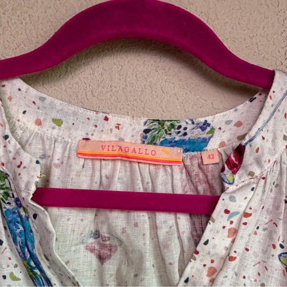 Vilagallo 100% Linen Tropical Cocktail Print 3/4 Sleeve Blouse EU 42 10 L - Picture 3 of 9
